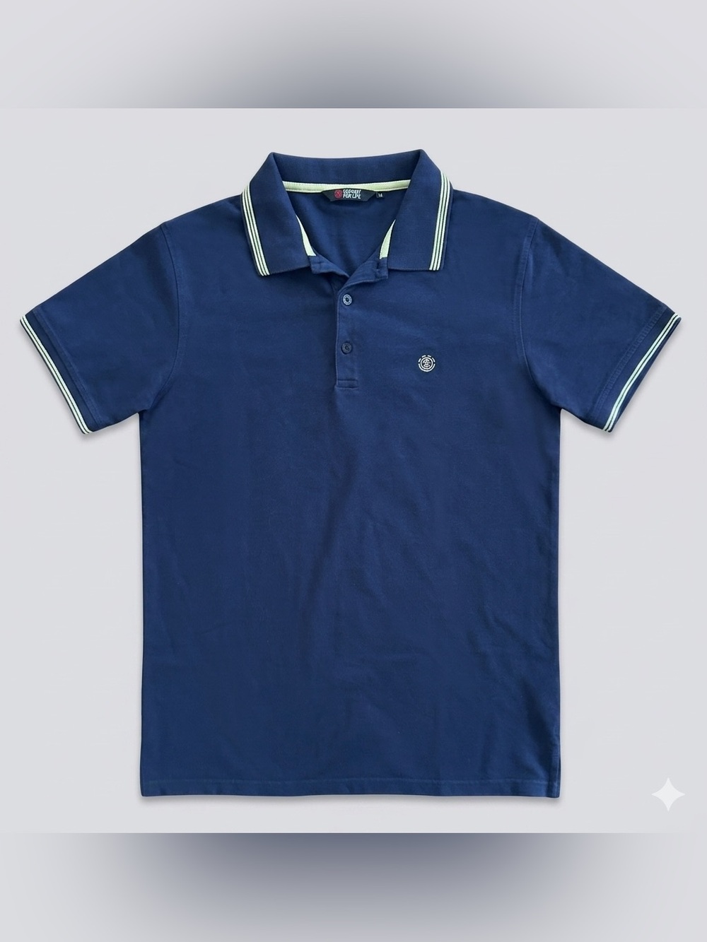 Element Brand Men’s Polo Shirt Size L 100% Cotton Navy Blue Striped Collar